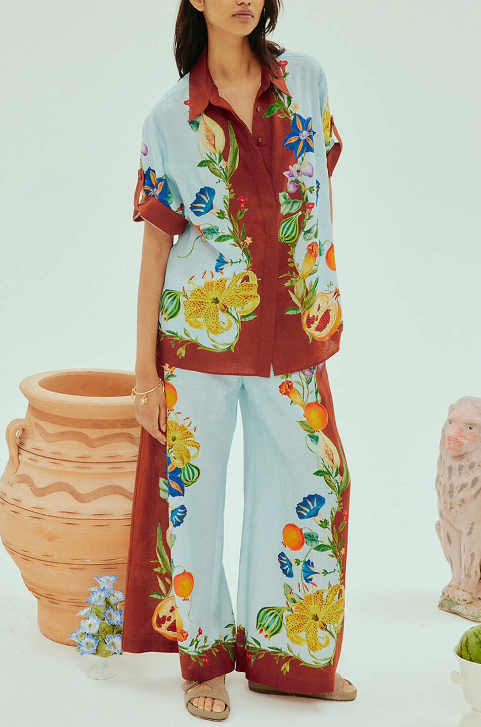Leinenhose mit weitem Bein Dahlia Floral