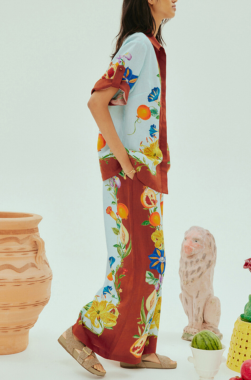 Leinenhose mit weitem Bein Dahlia Floral