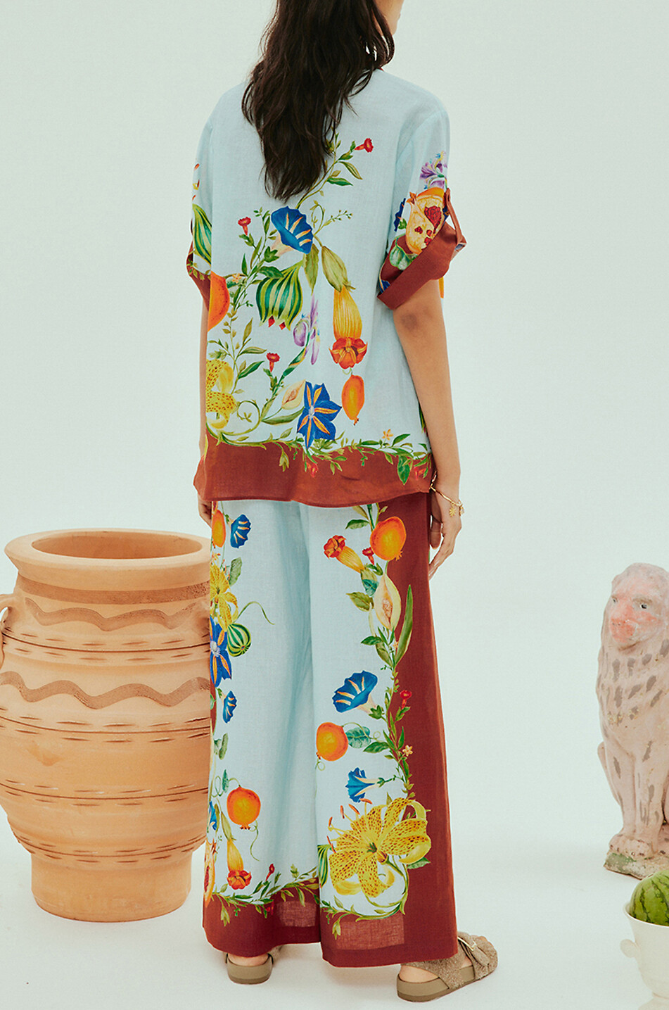 Leinenhose mit weitem Bein Dahlia Floral