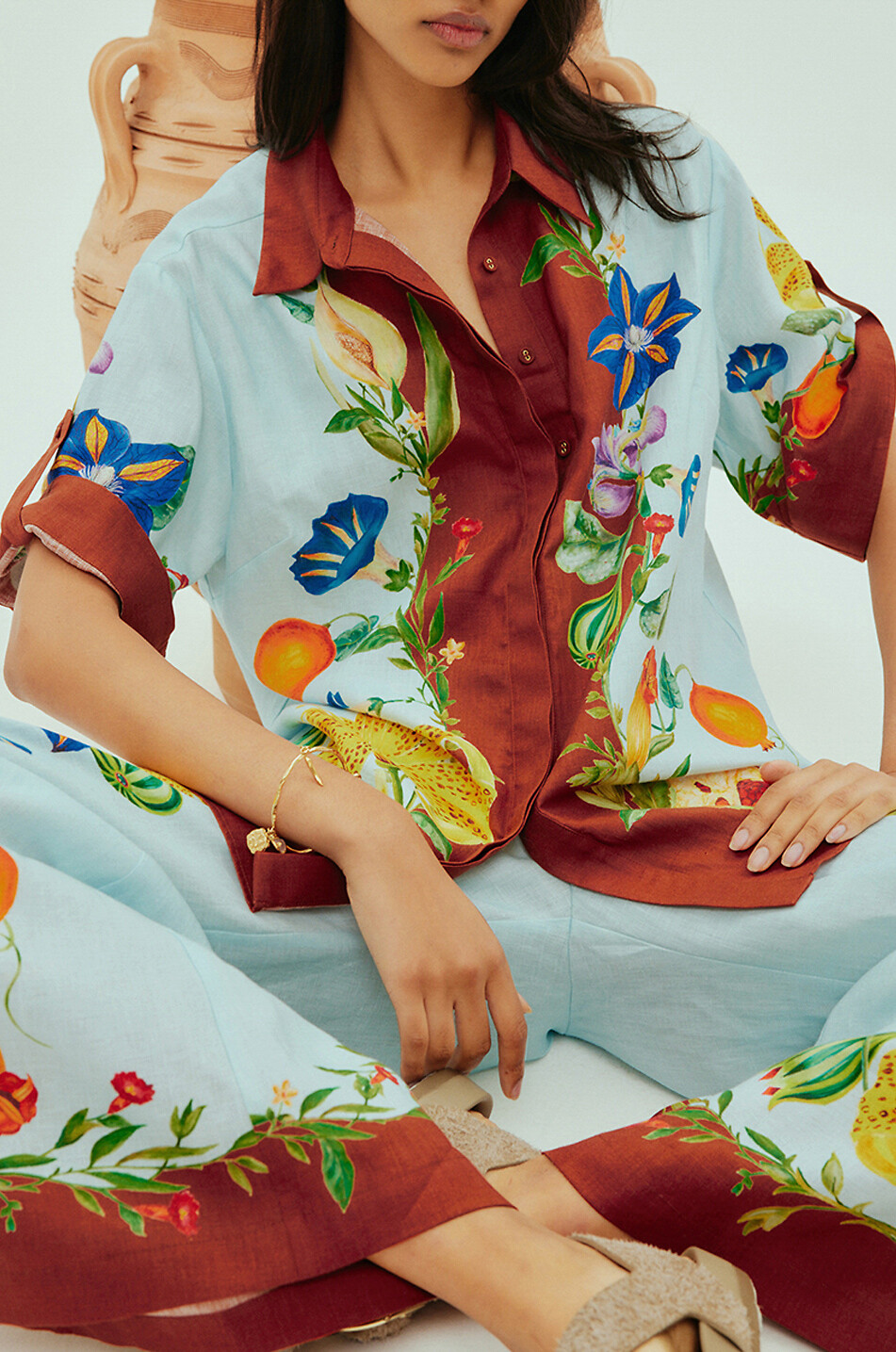 Leinenhose mit weitem Bein Dahlia Floral