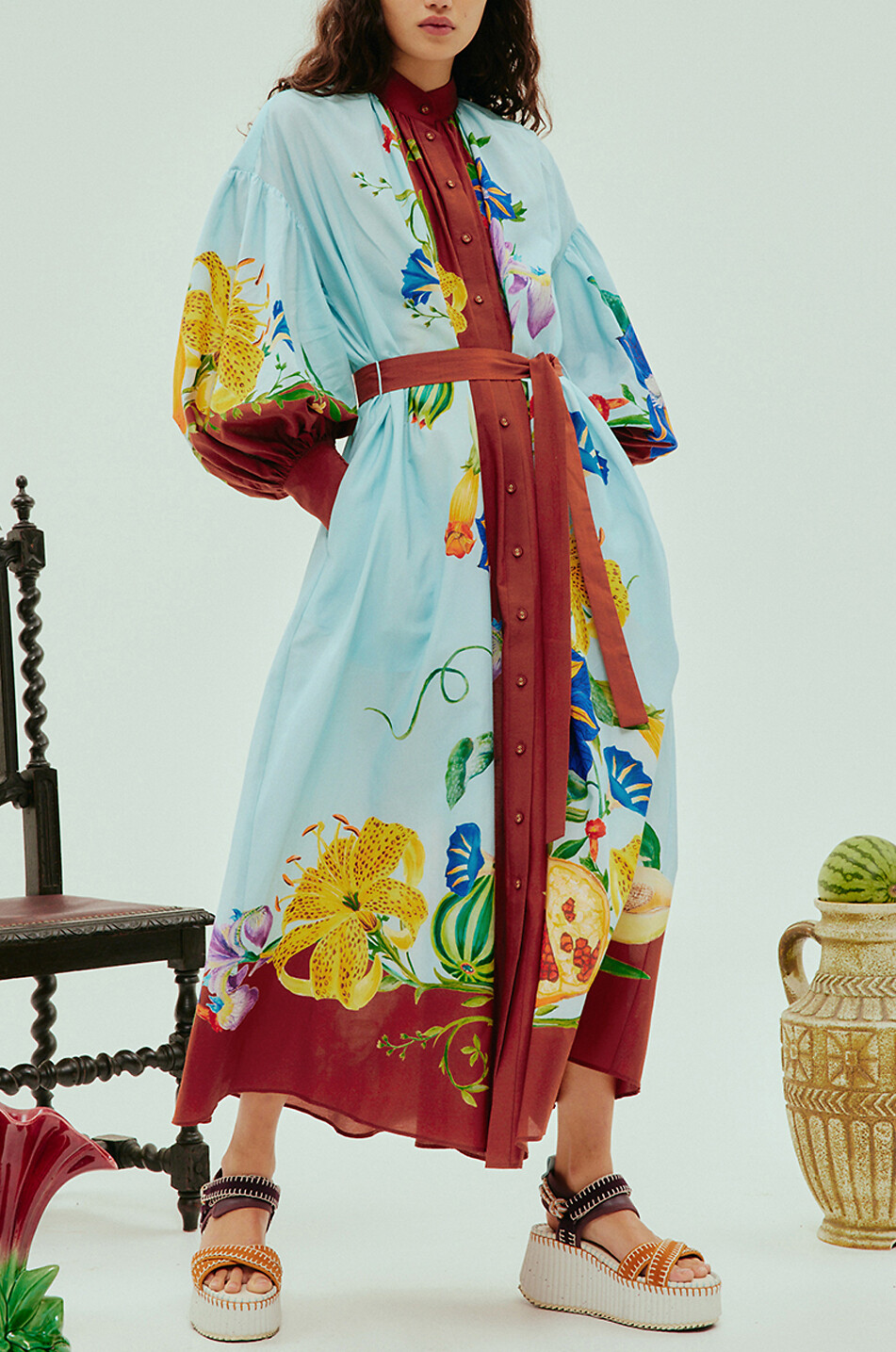 ALEMAIS Dahlia midi shirt dress in cotton and silk Women MULTI COLOURED 2