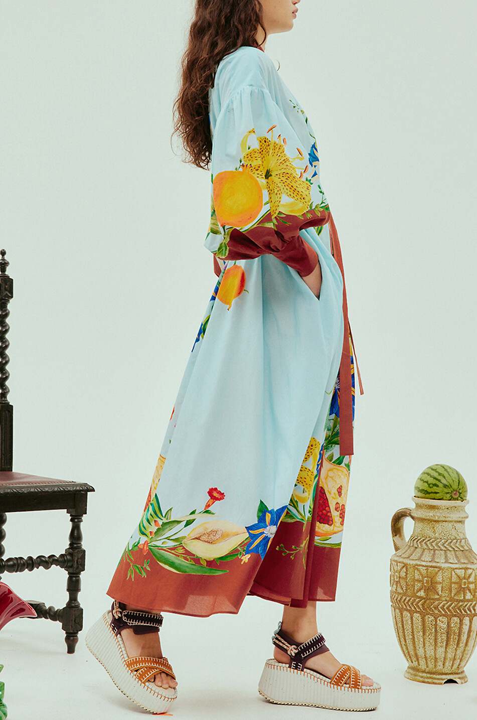 ALEMAIS Dahlia midi shirt dress in cotton and silk Women MULTI COLOURED 3
