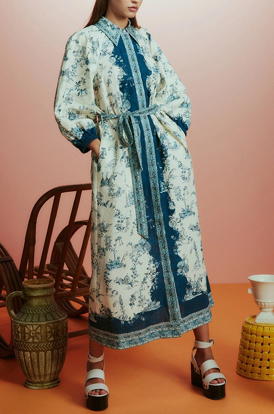 Midilanges Leinen-Hemdkleid Casa