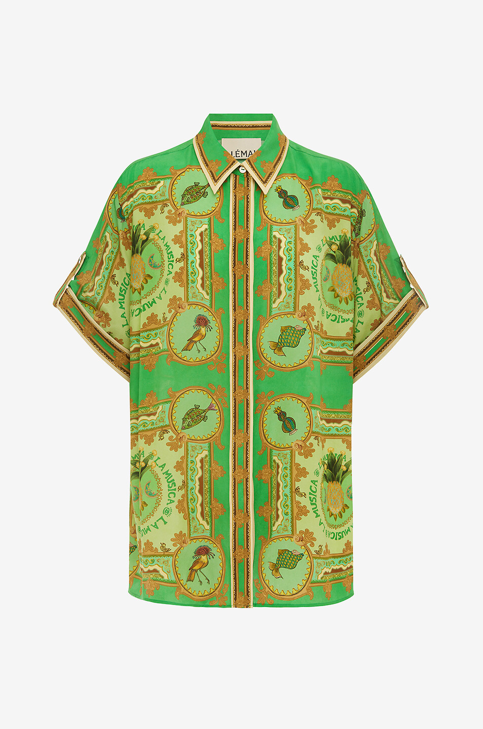 Weites Kurzarm-Seidencrêpe-Hemd La Musica