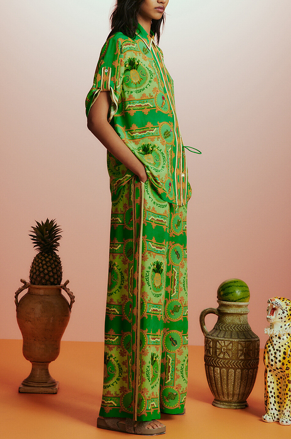 ALEMAIS Weites Kurzarm-Seidencrêpe-Hemd La Musica Damen GRÜN 3