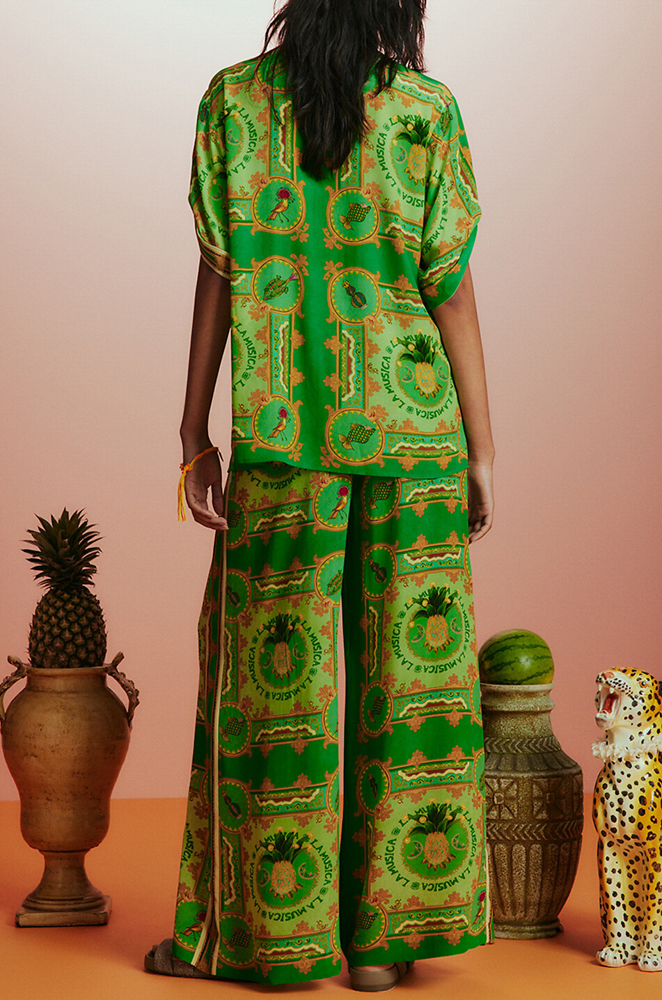 ALEMAIS Weites Kurzarm-Seidencrêpe-Hemd La Musica Damen GRÜN 4