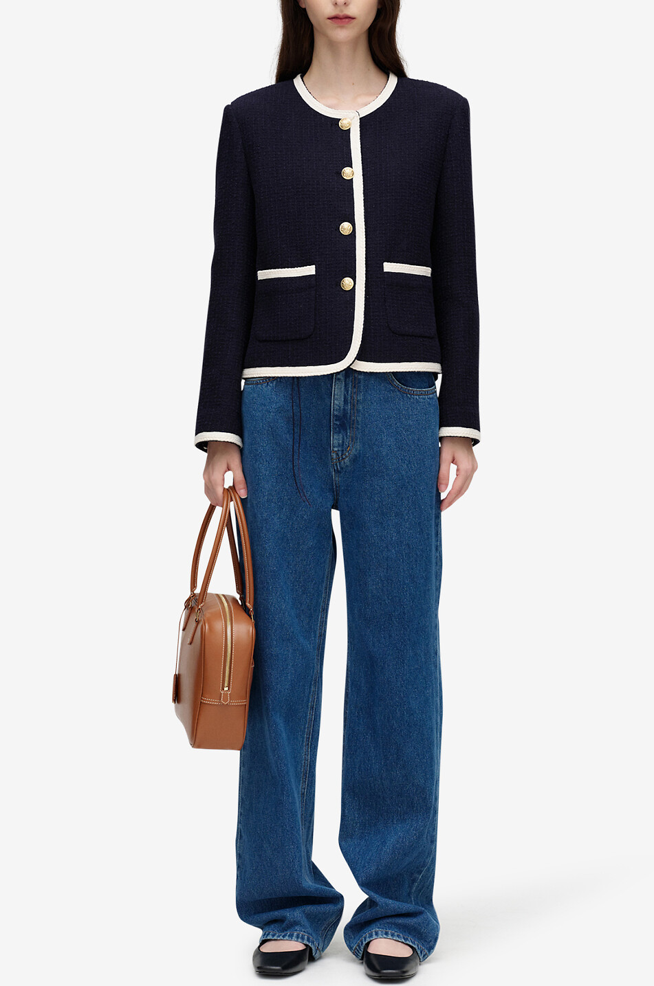DUNST Veste tailleur en tweed bouclette bicolore Femme BLEU FONCE 4