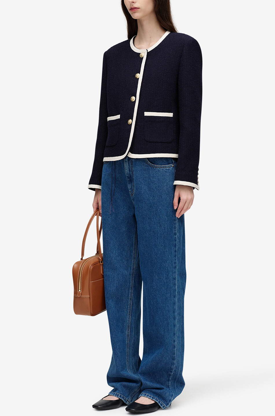DUNST Veste tailleur en tweed bouclette bicolore Femme BLEU FONCE 5