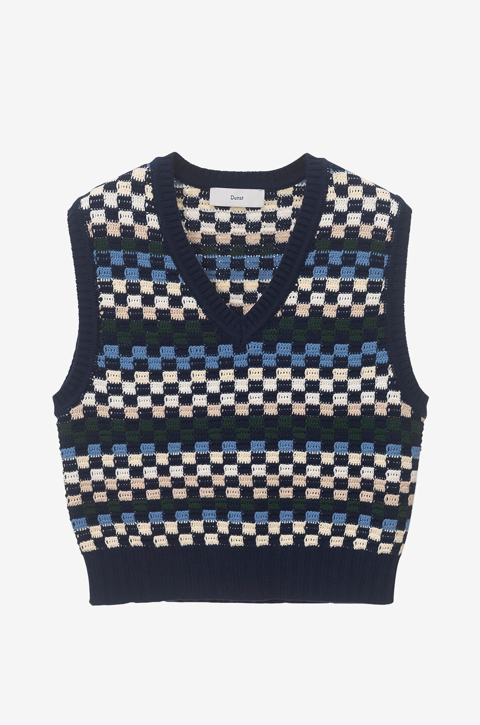 Pull sans manches à motif damier et col en V