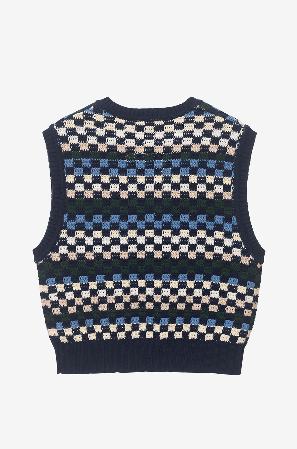 DUNST Pull sans manches à motif damier et col en V Femme BLEU FONCE 2