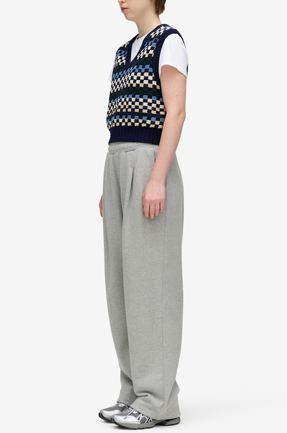 DUNST Pull sans manches à motif damier et col en V Femme BLEU FONCE 5