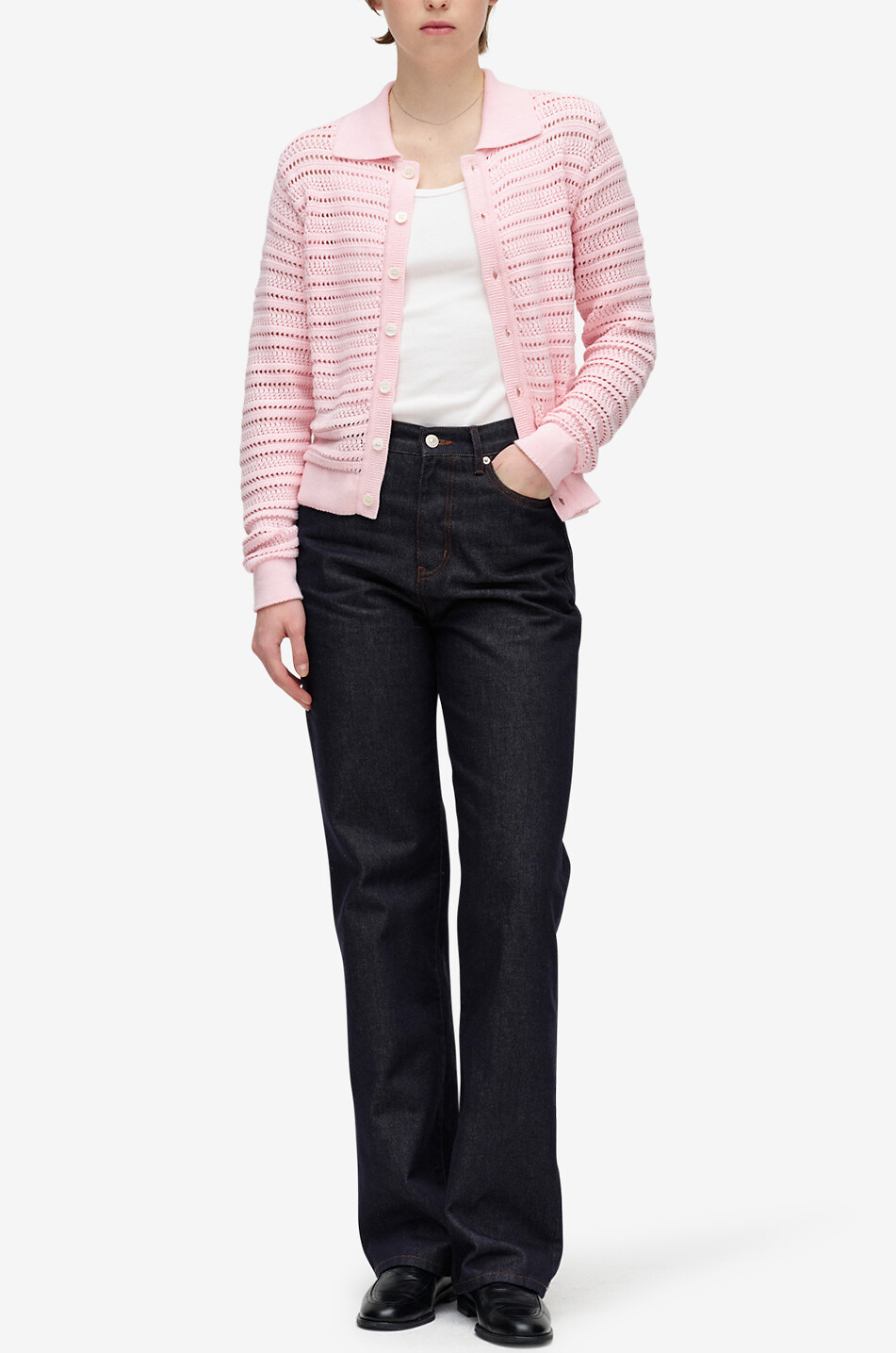 Openwork cardigan with shirt collar