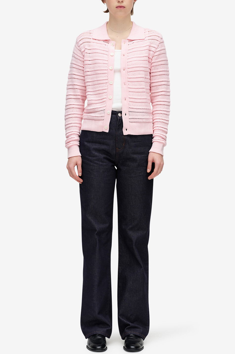 Openwork cardigan with shirt collar