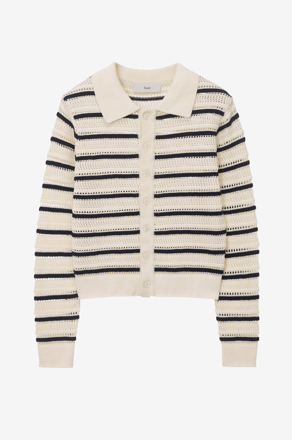 DUNST Gestreifter Lochstrickcardigan mit Hemdkragen Damen WEISS 1