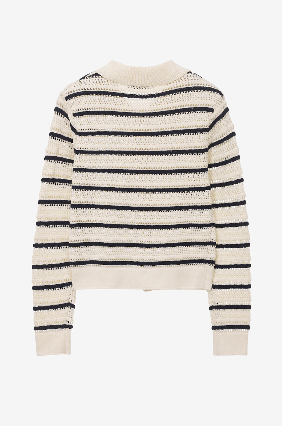 DUNST Gestreifter Lochstrickcardigan mit Hemdkragen Damen WEISS 2