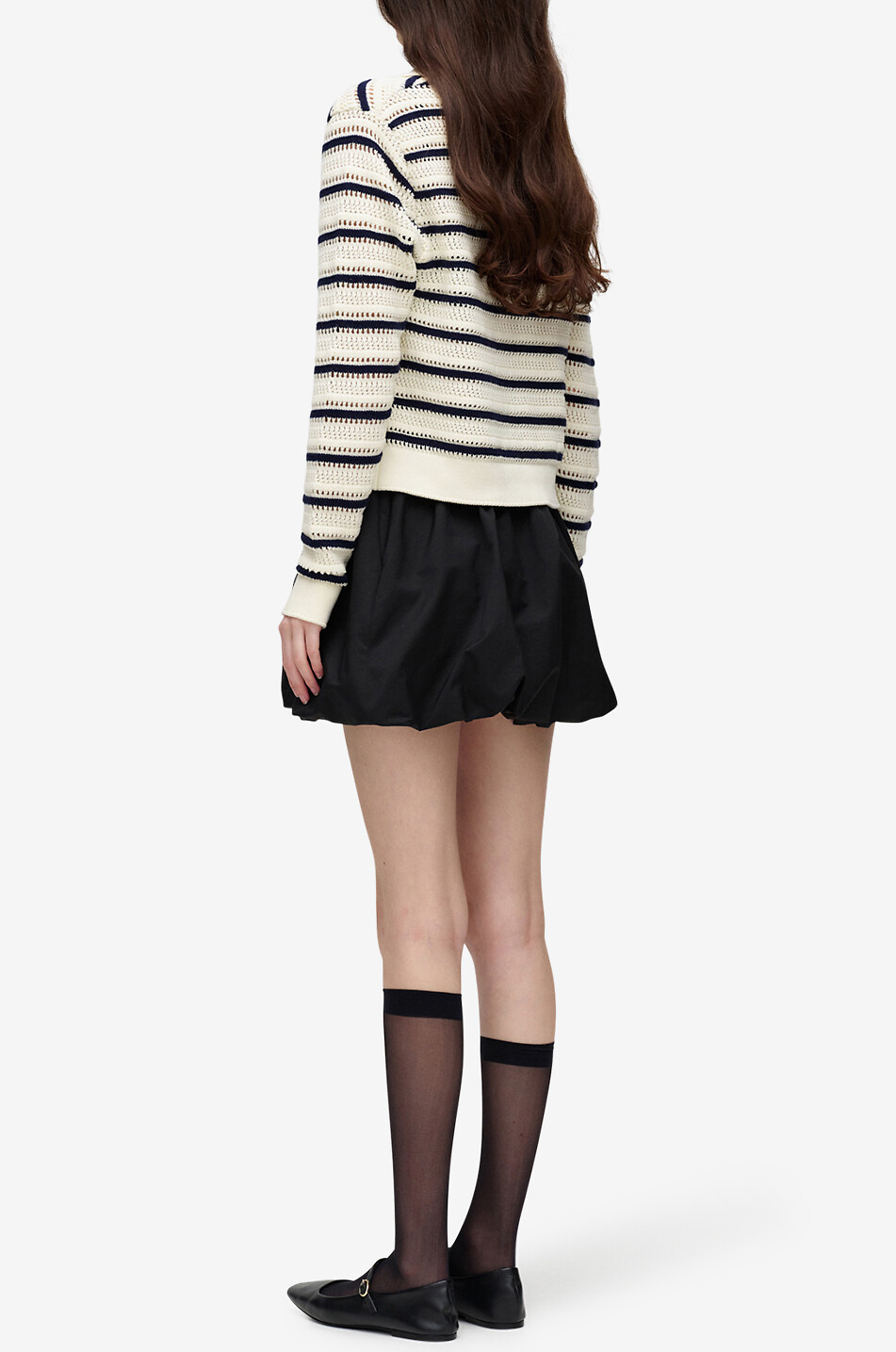 Gestreifter Lochstrickcardigan mit Hemdkragen