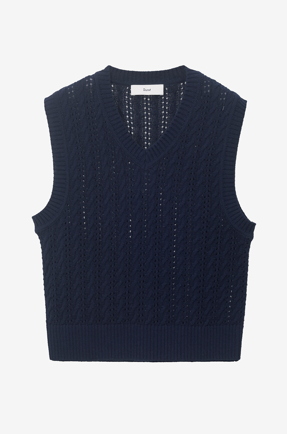 Ärmelloser Loch- und Zopfstrick-Pullover mit V-Ausschnitt