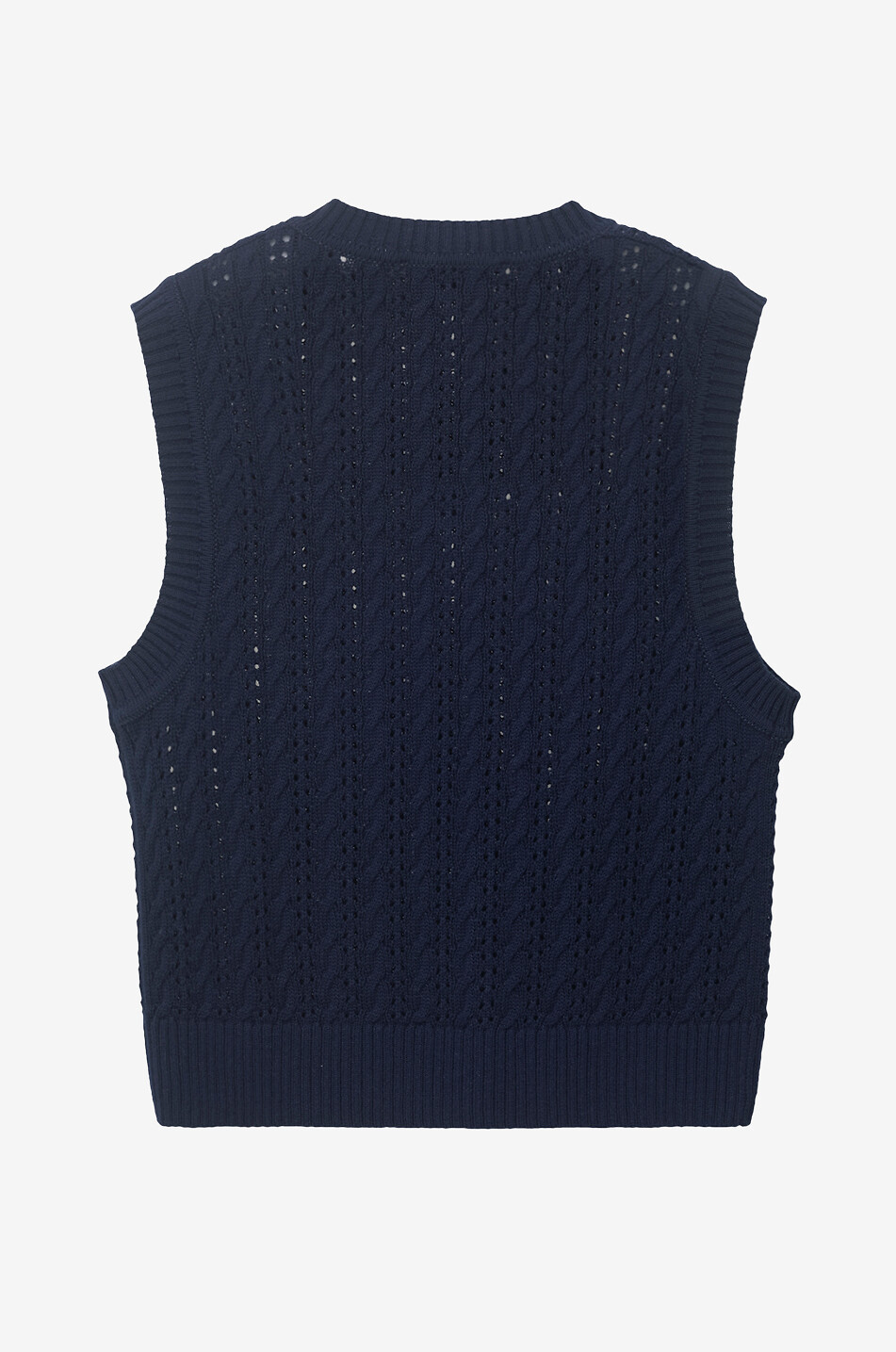 Ärmelloser Loch- und Zopfstrick-Pullover mit V-Ausschnitt