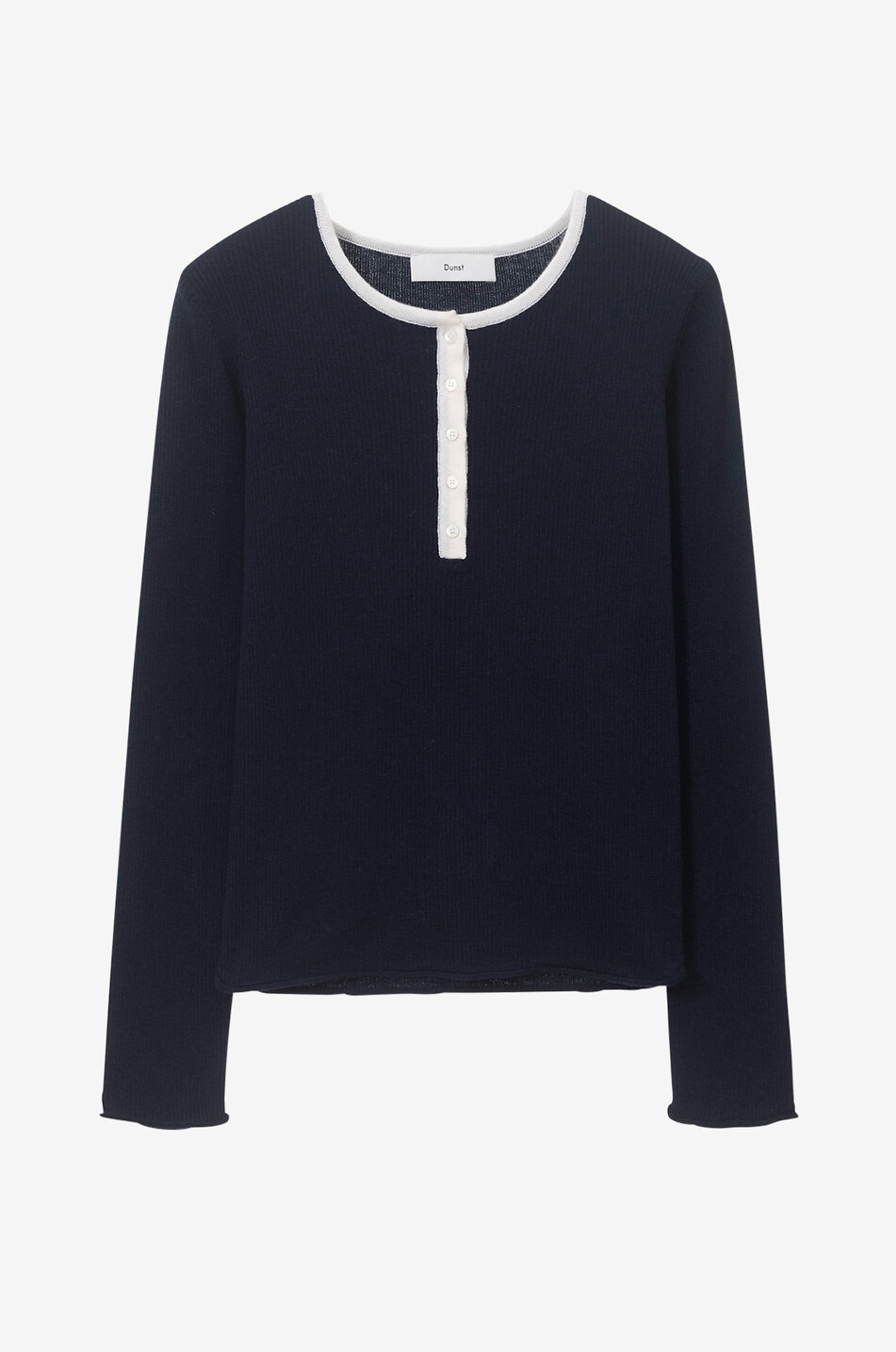 Zweifarbiger Pullover mit geknöpftem Rundhalsausschnitt