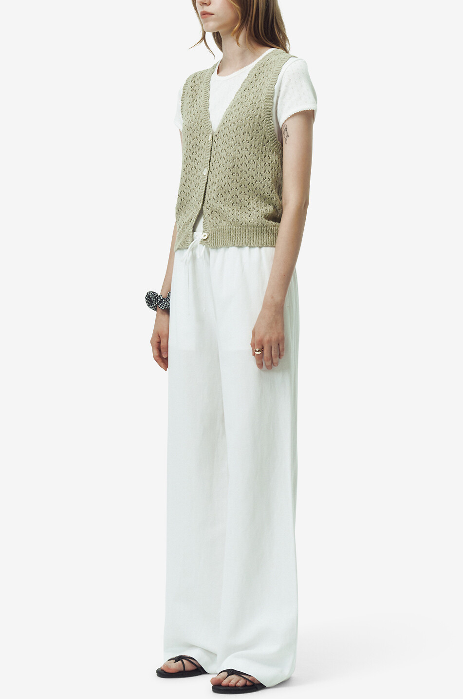 DUNST Gilet ajouré boutonné à col en V Femme VERT 5