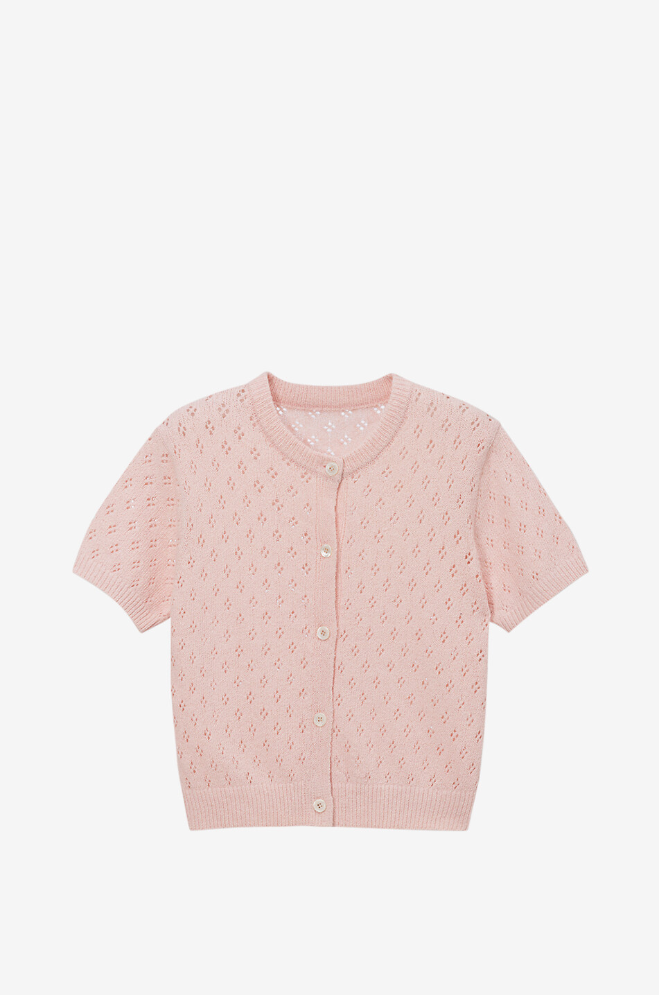 DUNST Short-sleeved pointelle-knit cardigan Women PINK 1