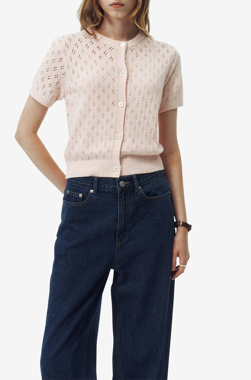 DUNST Short-sleeved pointelle-knit cardigan Women PINK 3