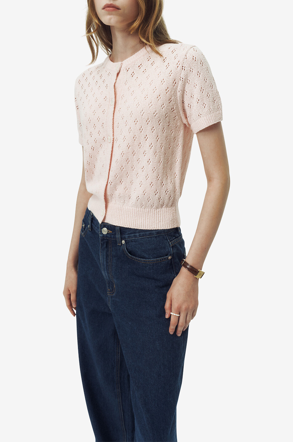 DUNST Short-sleeved pointelle-knit cardigan Women PINK 6