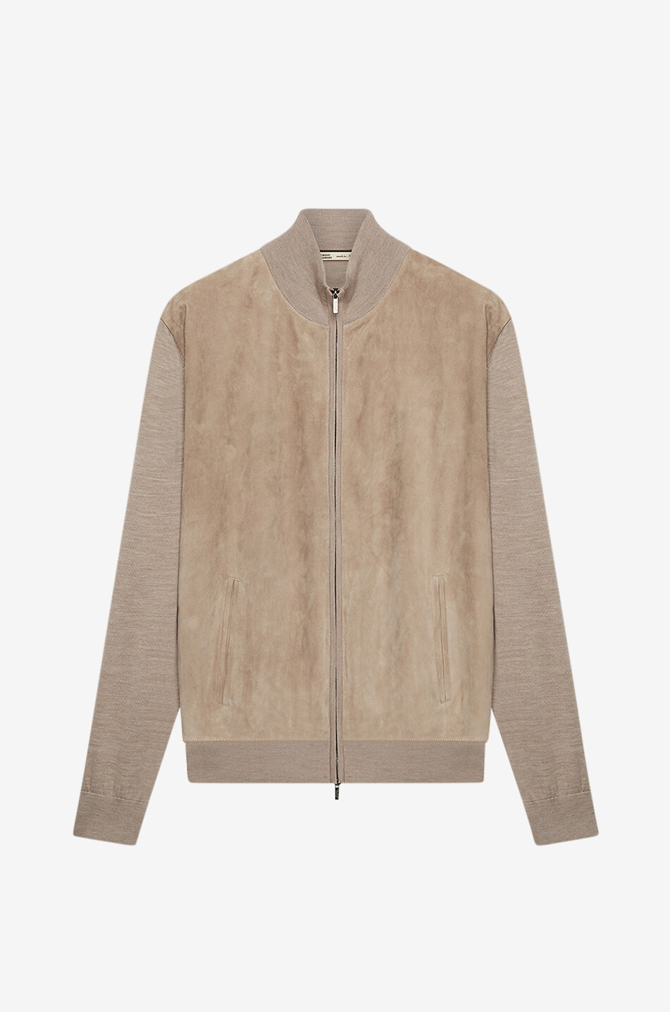 Suede and knit full-zip cardigan