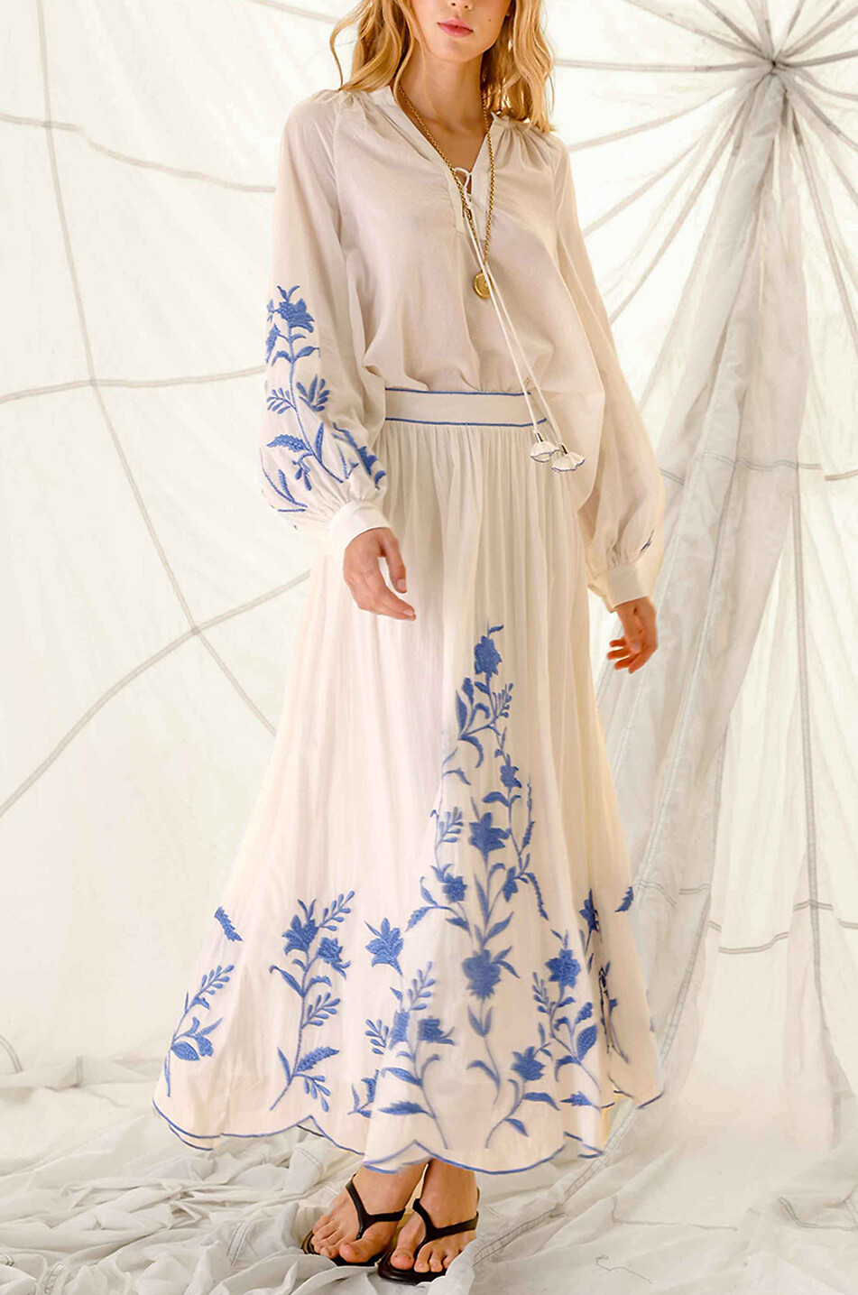SCARLETT POPPIES Estepona embroidered voile maxi skirt Women WHITE 3