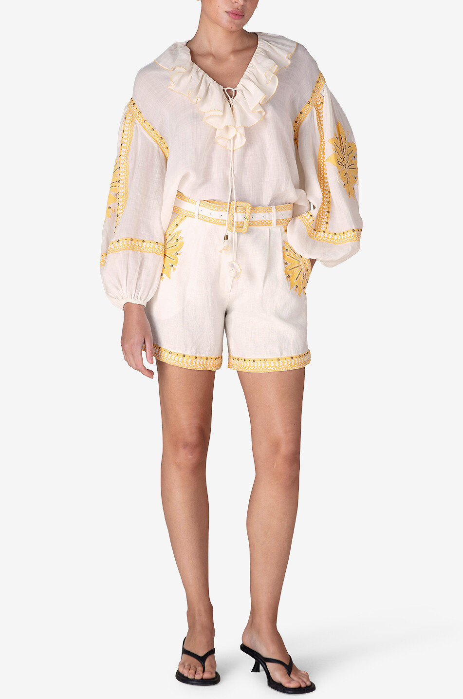 Love The Moment embroidered linen blend shorts