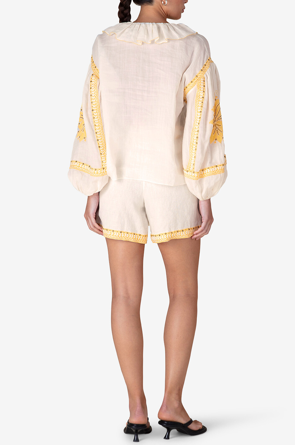 Love The Moment embroidered linen blend shorts