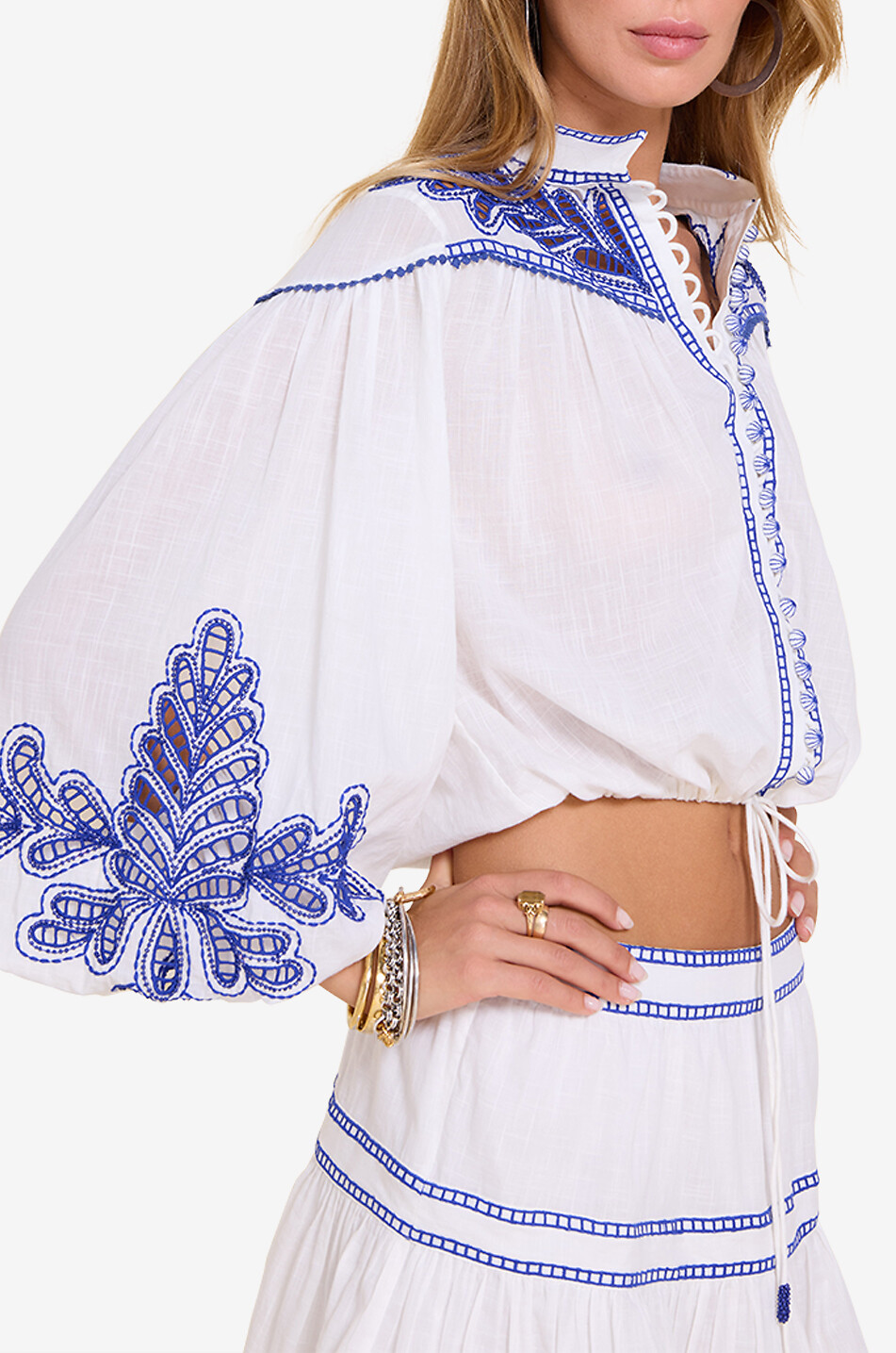 SCARLETT POPPIES Zilleno cropped top with openwork embroideries Women WHITE 5