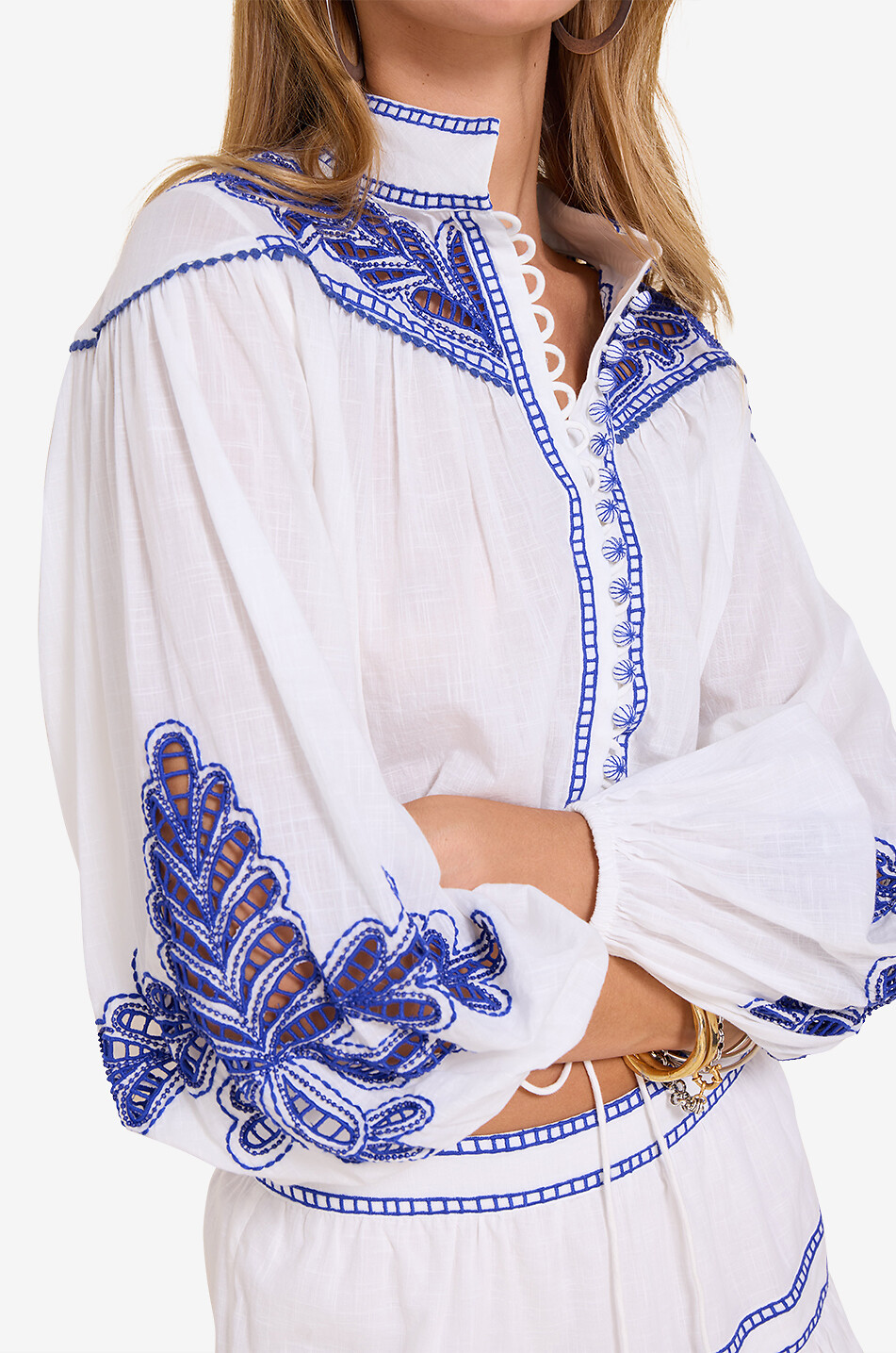 SCARLETT POPPIES Zilleno cropped top with openwork embroideries Women WHITE 6