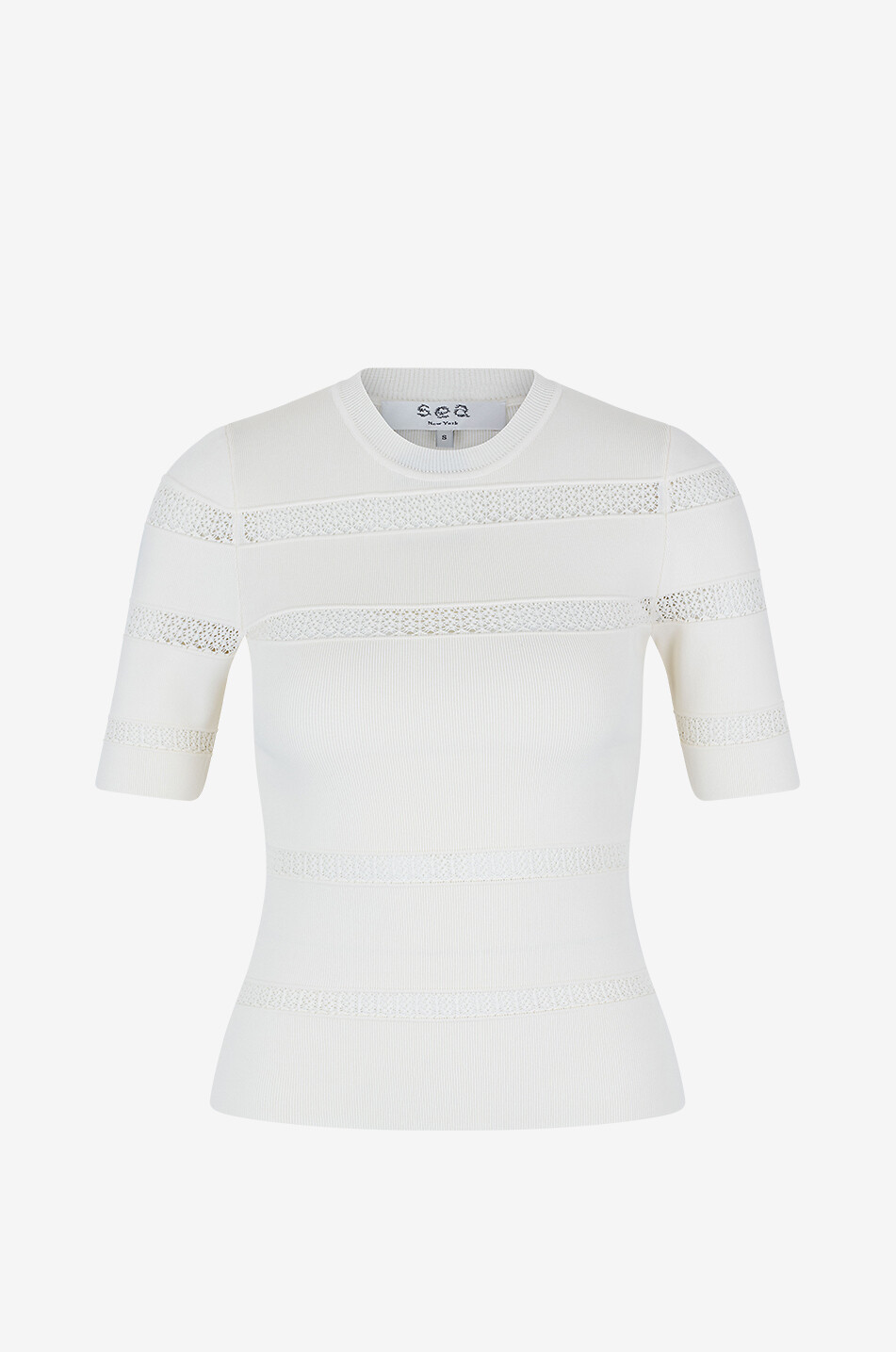 SEA Top à manches courtes détail ajouré Devon Femme BLANC CASSE 1