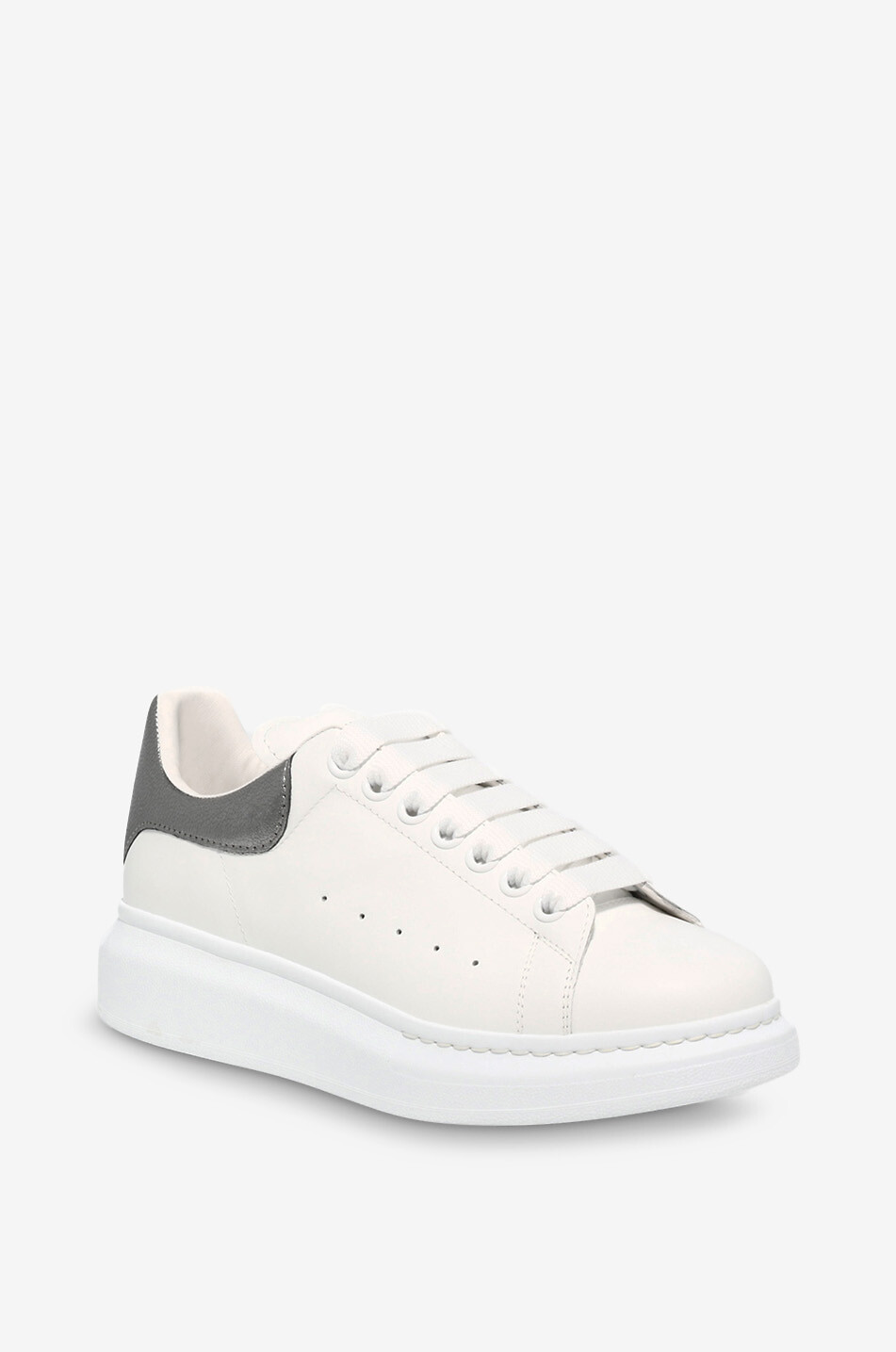 ALEXANDER McQUEEN Baskets en cuir ornées de cuir métallisé Oversized Femme BLANC 1