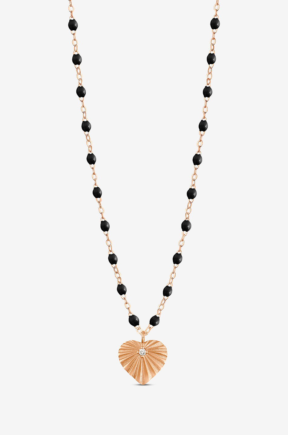 Roségold-Halskette mit Harzperlen und Diamant Coeur Lumière Noir - 42 cm
