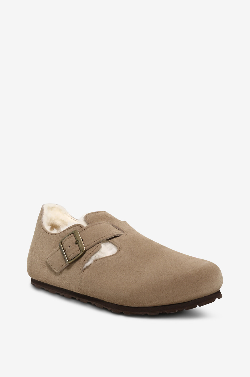London suede and shearling clogs