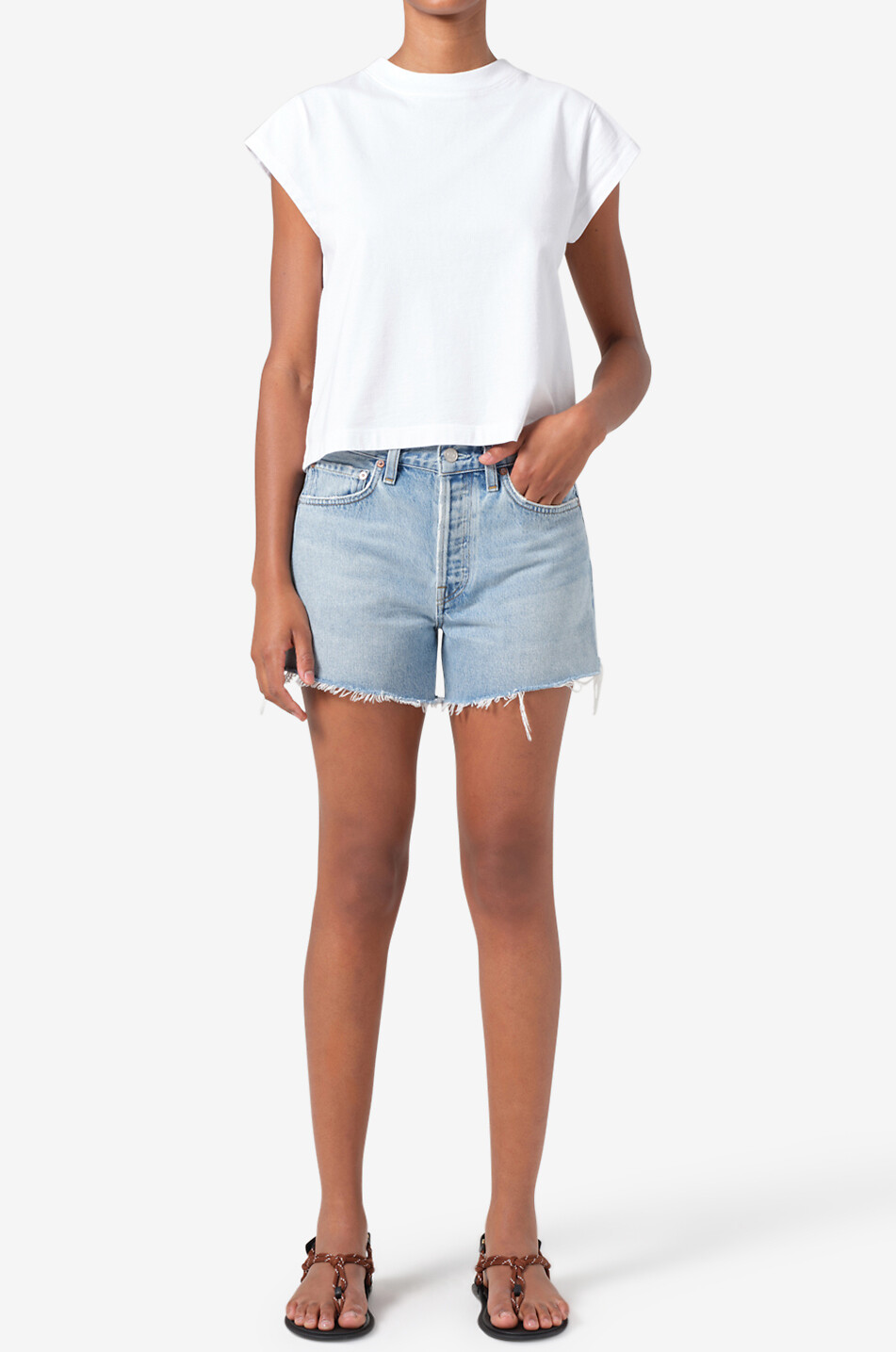 AGOLDE Short effiloché en denim Parker Femme BLEU CLAIR 3