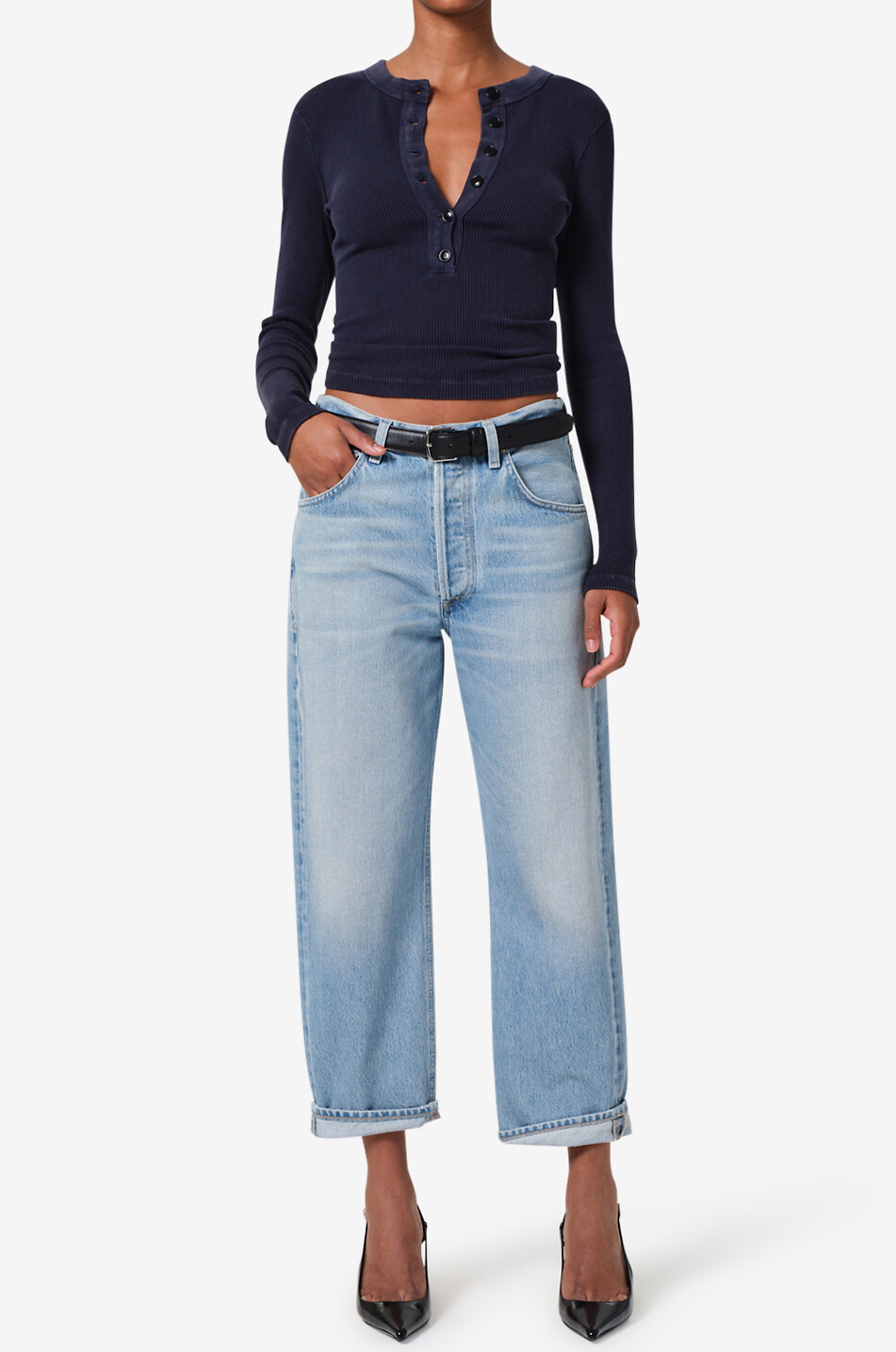 CITIZENS OF HUMANITY Ausgewaschene Jeans mit weitem Bein Dahlia Damen HELLBLAU 2