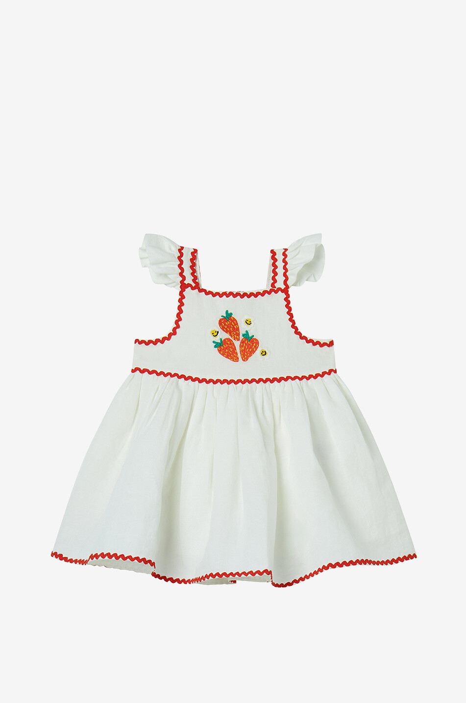 Strawberries baby linen and cotton strappy dress