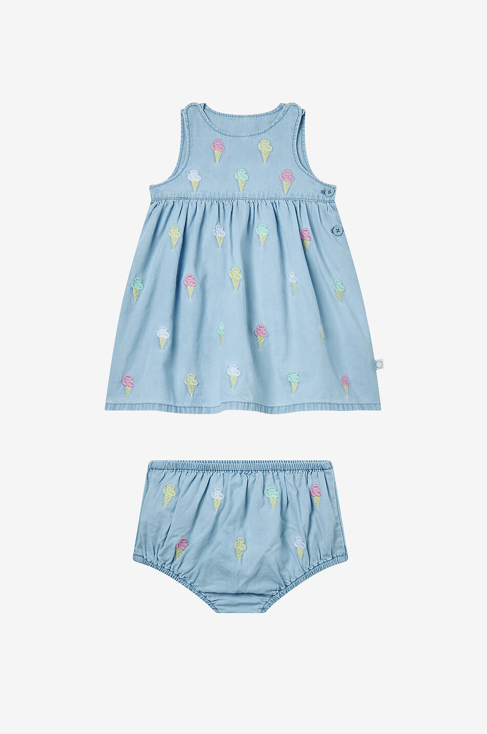 STELLA McCARTNEY KID Ice Cream sleeveless chambray baby dress Baby LIGHT BLUE 1