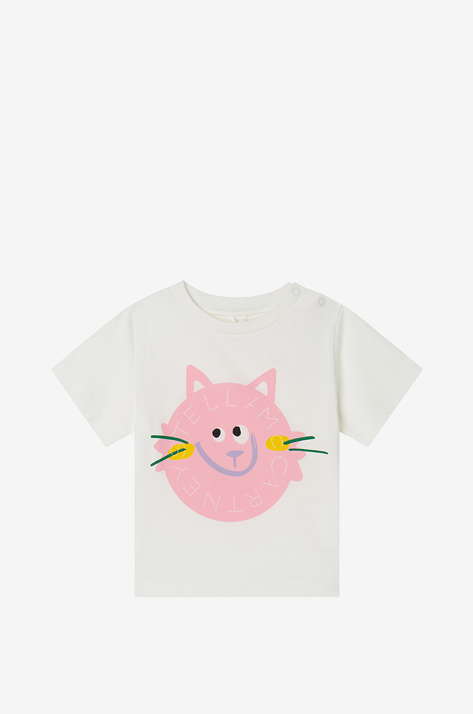 STELLA McCARTNEY KID Baby-Kurzarm-T-Shirt Smiling Cat Baby WEISS 1