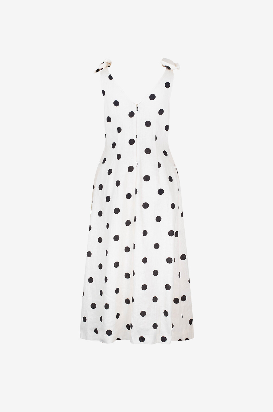 Crush V-neck polka dot linen sleeveless flared midi dress