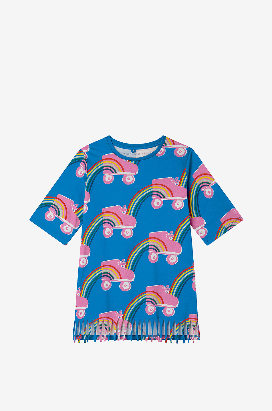 STELLA McCARTNEY KID Gefranstes Mädchen-T-Shirt-Kleid Rainbow Rollerskater Mädchen BLAU 1