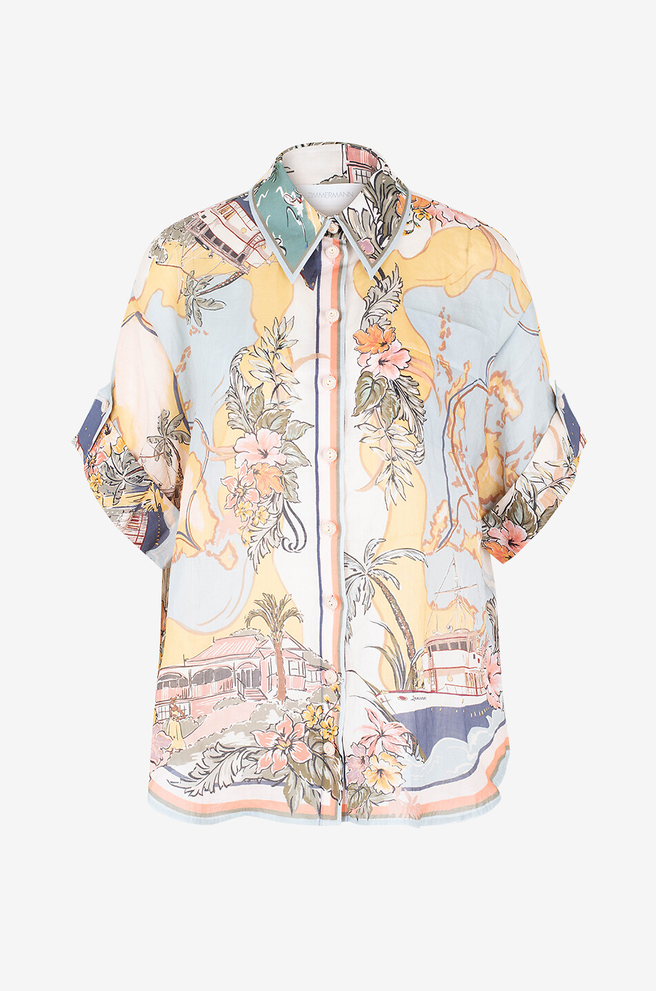 ZIMMERMANN Tallow Relaxed Nautical Map short-sleeved ramie shirt Women MULTI COLOURED 1