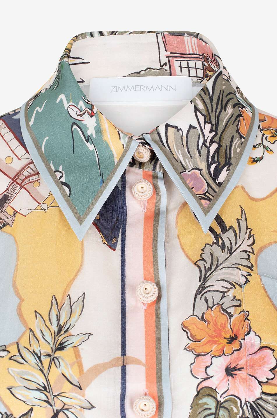 ZIMMERMANN Tallow Relaxed Nautical Map short-sleeved ramie shirt Women MULTI COLOURED 3