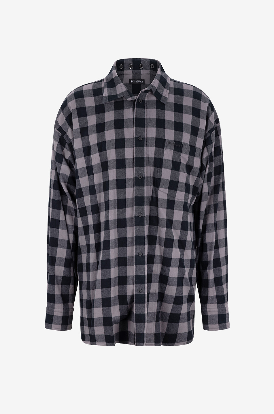 BALENCIAGA Gingham check oversize flannel shirt Men GREY 1