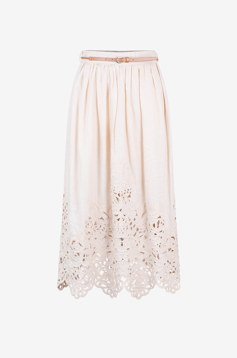 Jupe midi évasée en lin à broderies anglaises Wylie