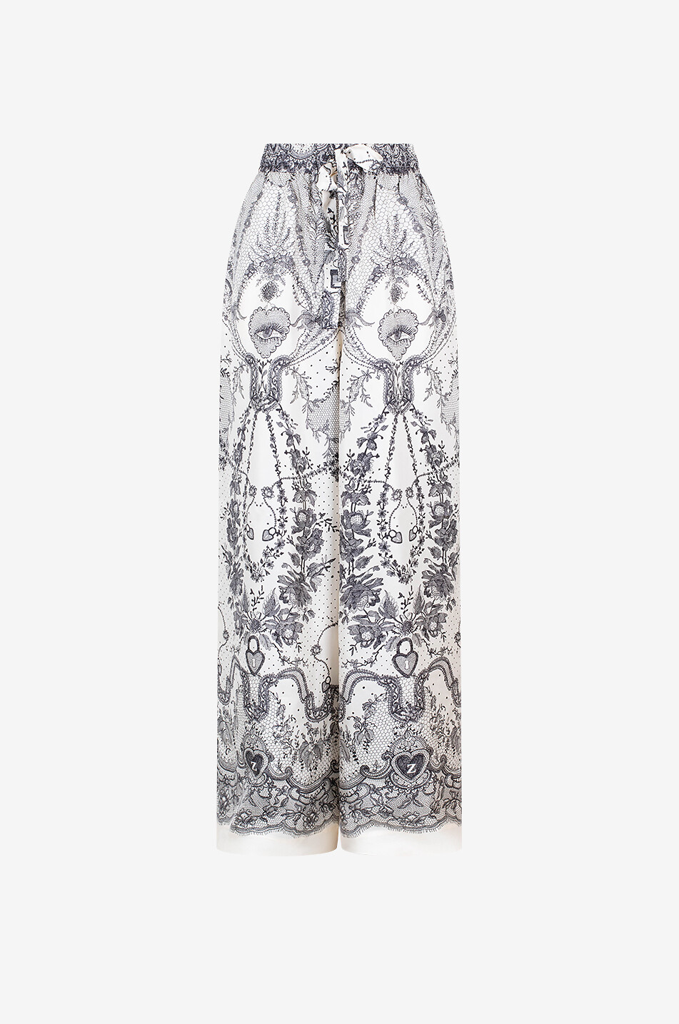 ZIMMERMANN Crush Ivory Locket silk twill wide-leg trousers Women MULTI COLOURED 1