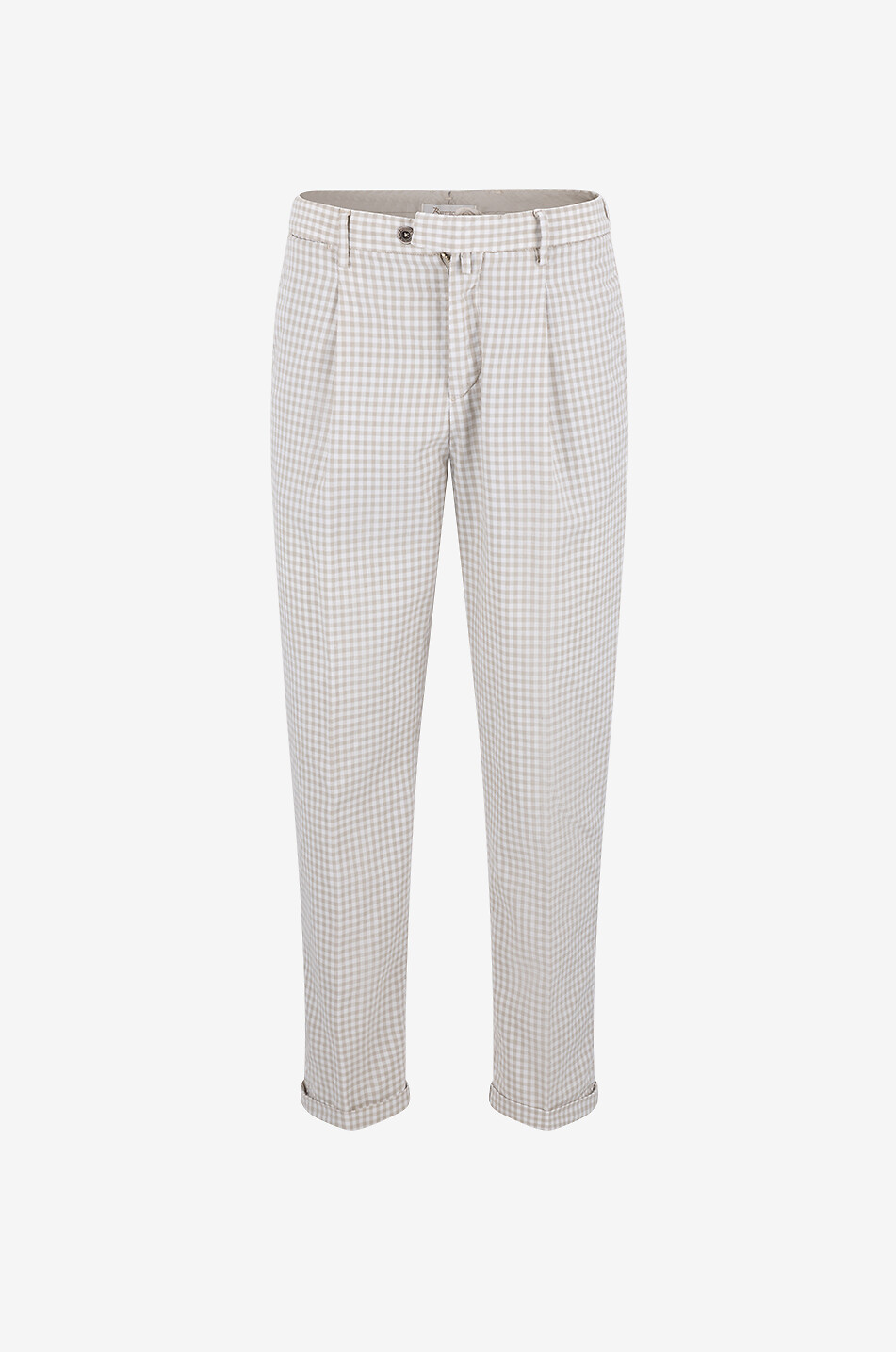 Pantalon carotte en lin mélangé à carreaux vichy